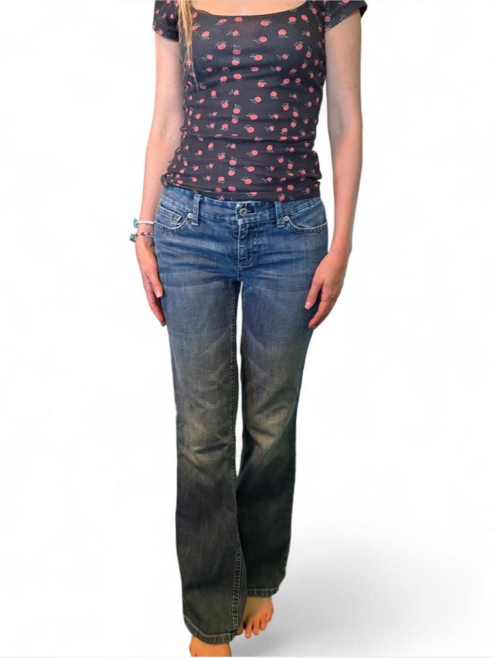 AnnTaylor modern fit bootcut jeans 
Distressed hems size 2 Blue denim Y2K style